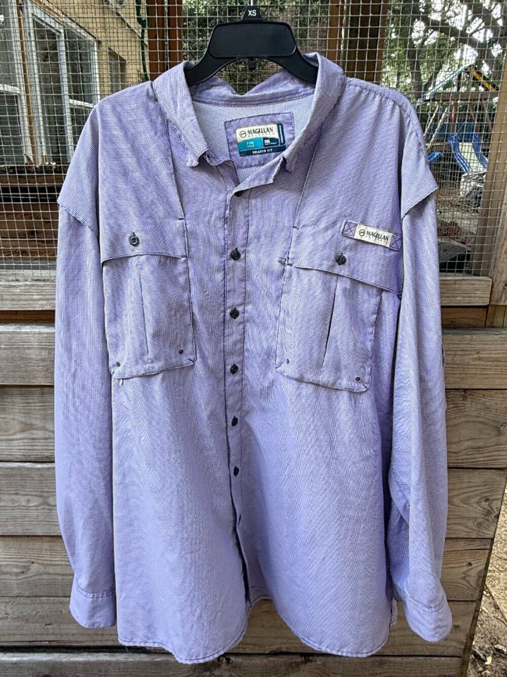 Magellan Aransas Pass Mini Check Long Sleeve Fishing Shirt Men's 2XL Purple